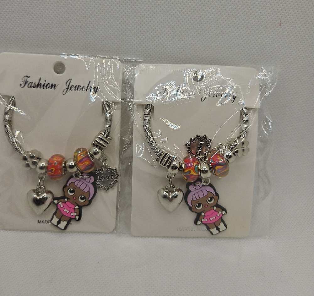 Fashion Jewelry Charm Bracelets with Pink and Silver Accents
